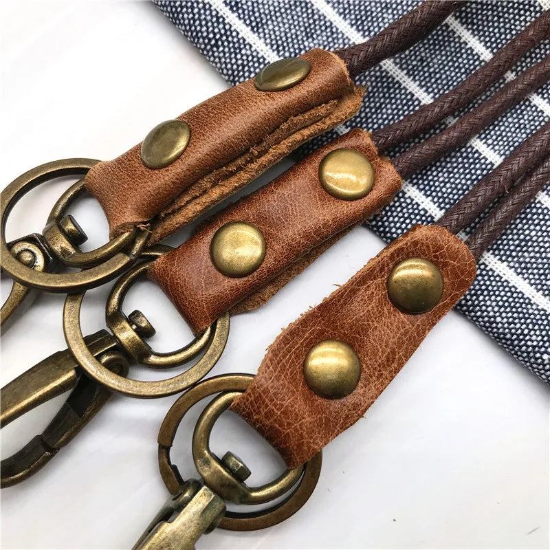 Cowhide Genuine Leather Lanyard Neck Strap for Mobile Phone Badge Keys Id Credit Work Card Holder Wrist Neck Lanyard Keychain