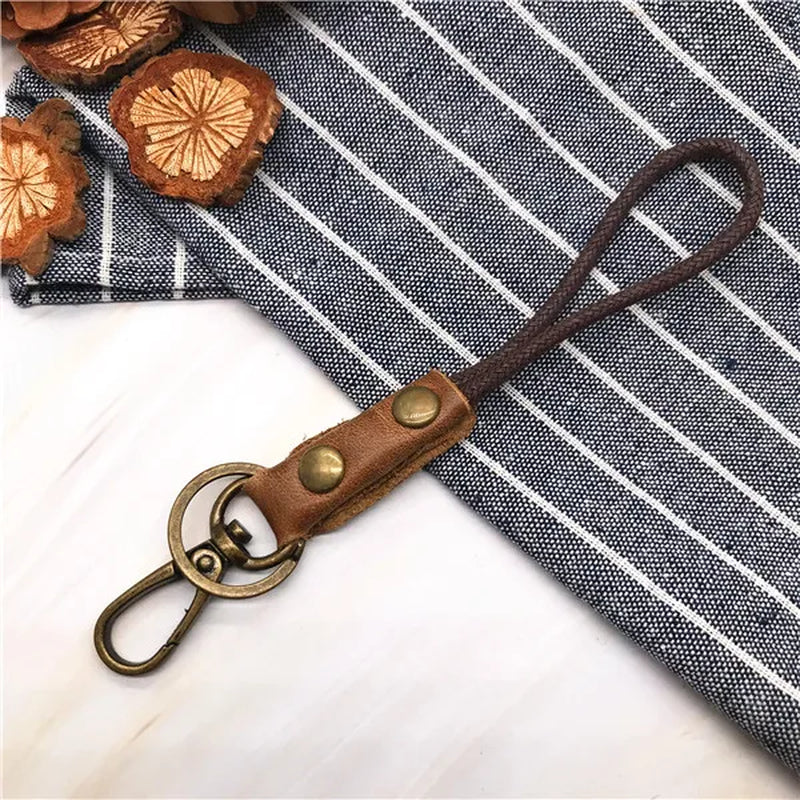 Cowhide Genuine Leather Lanyard Neck Strap for Mobile Phone Badge Keys Id Credit Work Card Holder Wrist Neck Lanyard Keychain