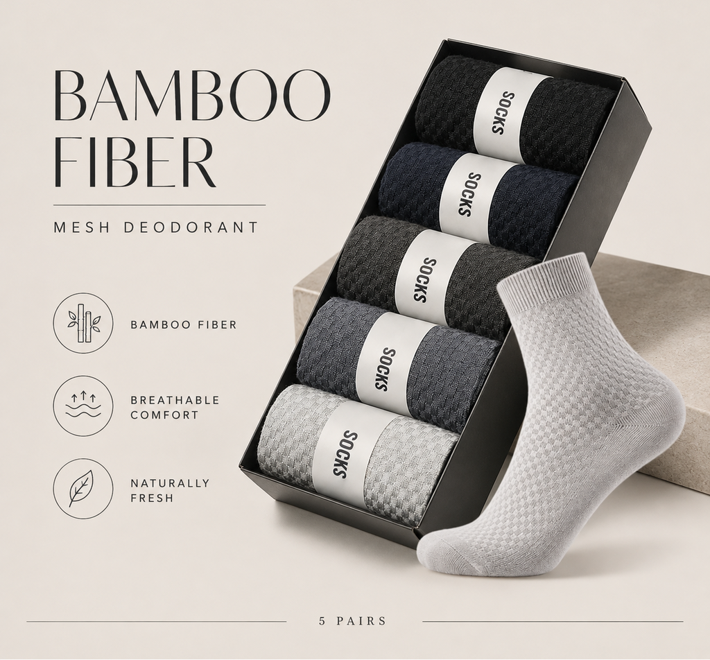 Bamboo Fiber Compression Crew Socks – 5 Pair Set