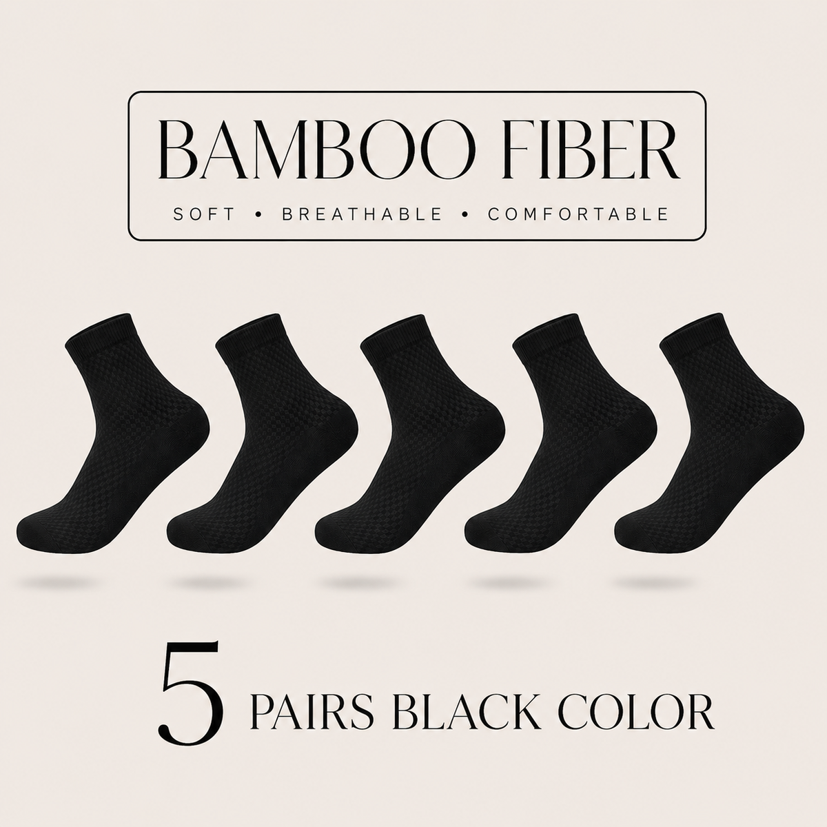 Bamboo Fiber Compression Crew Socks – 5 Pair Set