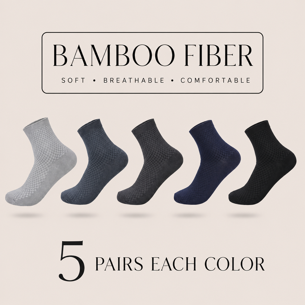 Bamboo Fiber Compression Crew Socks – 5 Pair Set