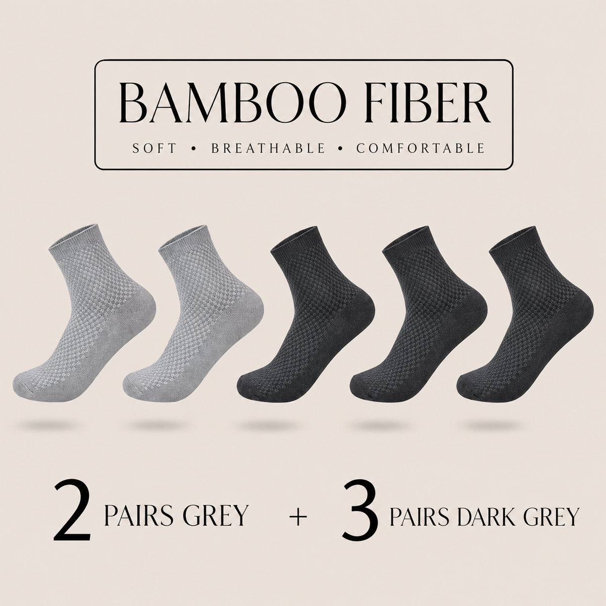 Bamboo Fiber Compression Crew Socks – 5 Pair Set
