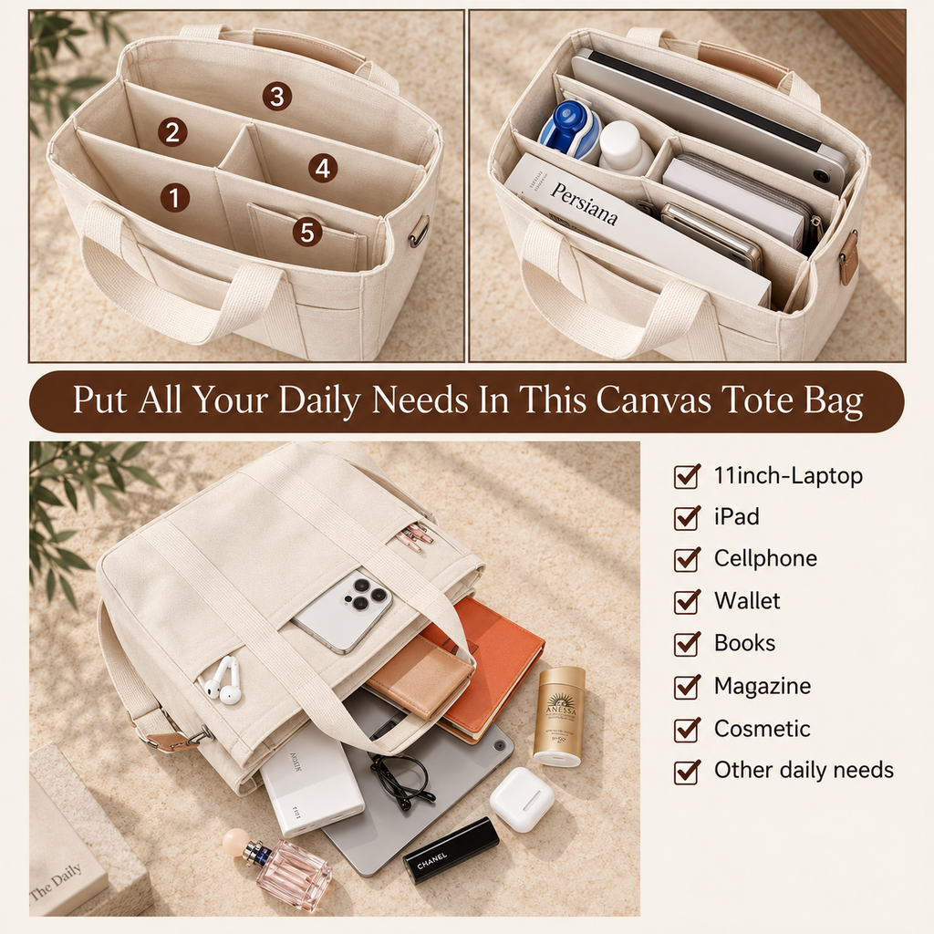 The Organizer Tote – Multi-Pocket Canvas Work Bag