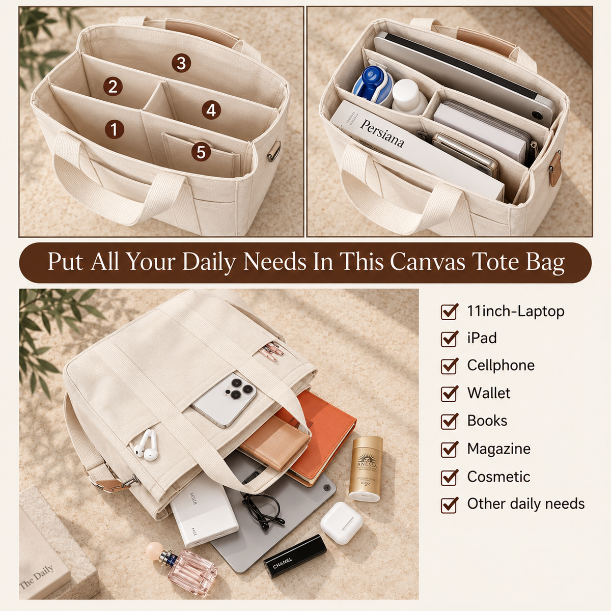 The Organizer Tote – Multi-Pocket Canvas Work Bag