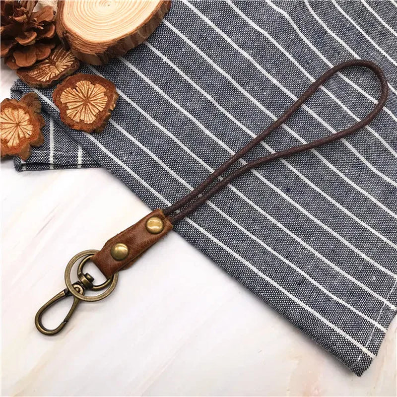 Cowhide Genuine Leather Lanyard Neck Strap for Mobile Phone Badge Keys Id Credit Work Card Holder Wrist Neck Lanyard Keychain